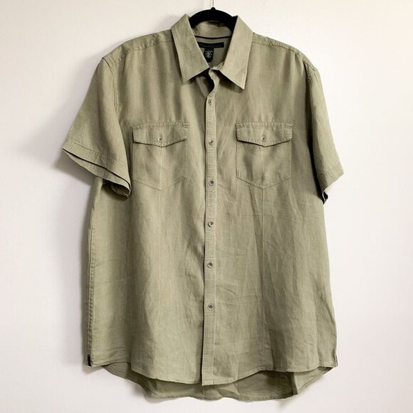 Kenneth Cole Linen Flap Pocket Button Front Short Sleeve Shirt Size XL - Picture 1 of 9